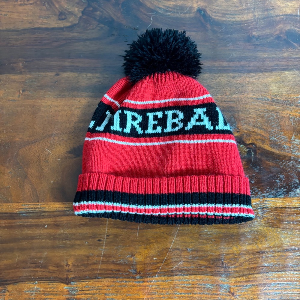 Fireball Cinnamon Whisky Beanie Red Black White Pom Pom Knit Winter Hat Mens‎ OS